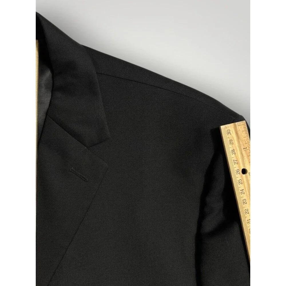 RALPH LAUREN Mens Blazer Sport Coat 2-Button Suit Jacket 50R Black Stretch Wool